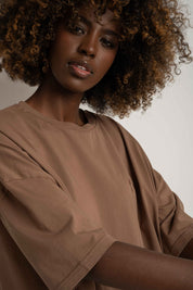 OVERSIZED T-SHIRT WITH A SUBSTANTIAL WASHED EFFECT BROWN - KOMODO