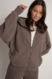 WASHED EFFECT HOODIE BROWN - NARVIK