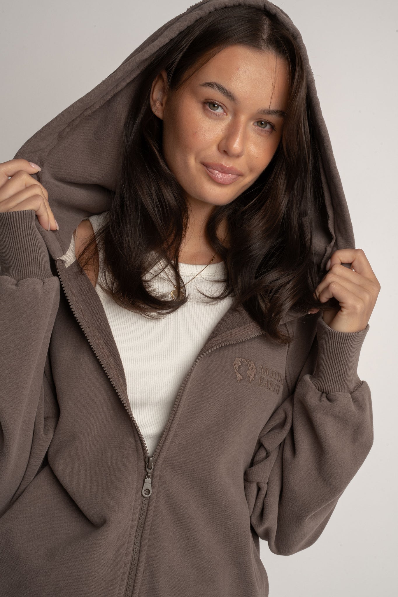 WASHED EFFECT HOODIE BROWN - NARVIK