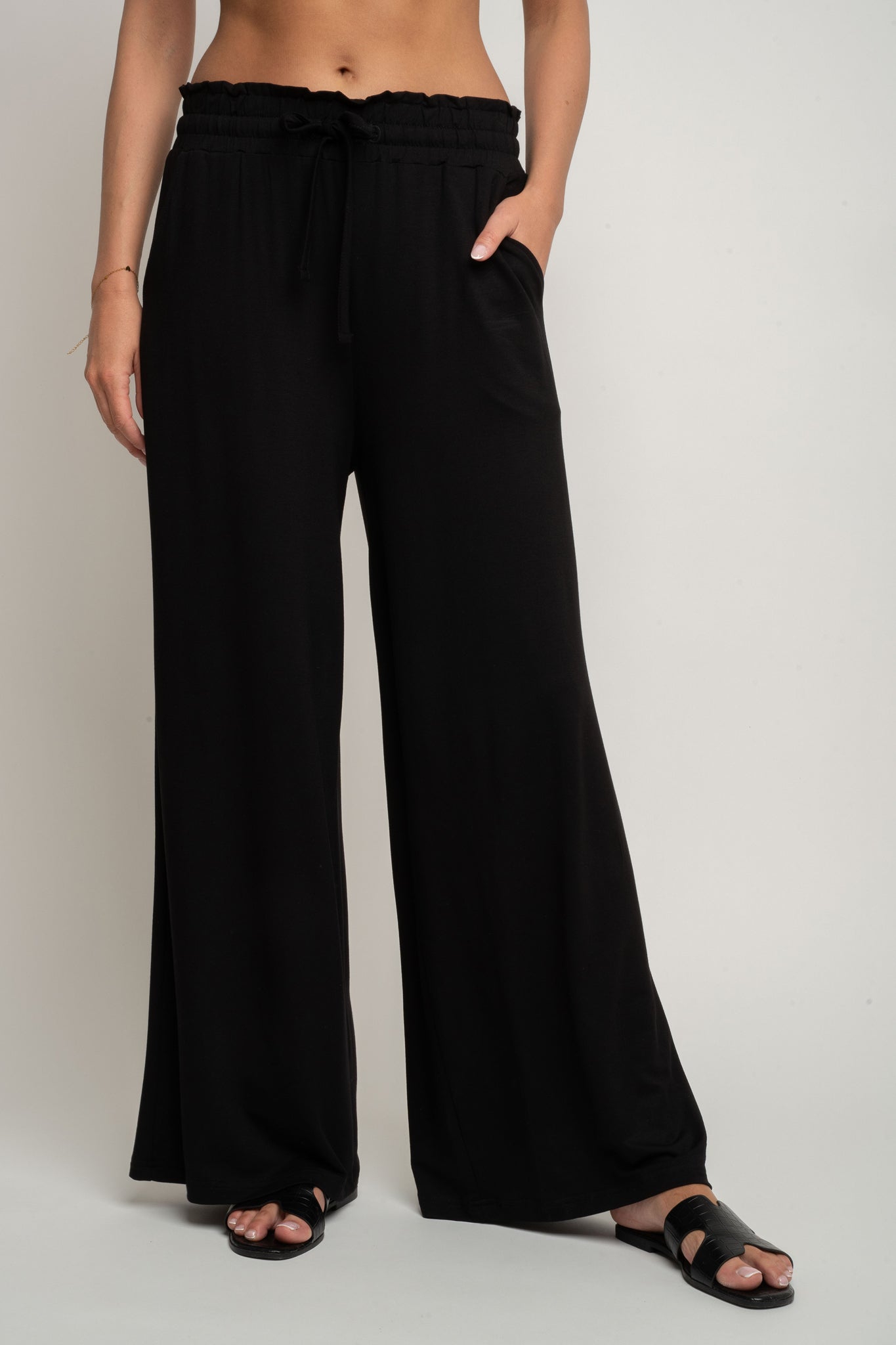 WOMEN'S VISCOSE TROUSERS BLACK - ELYSIA