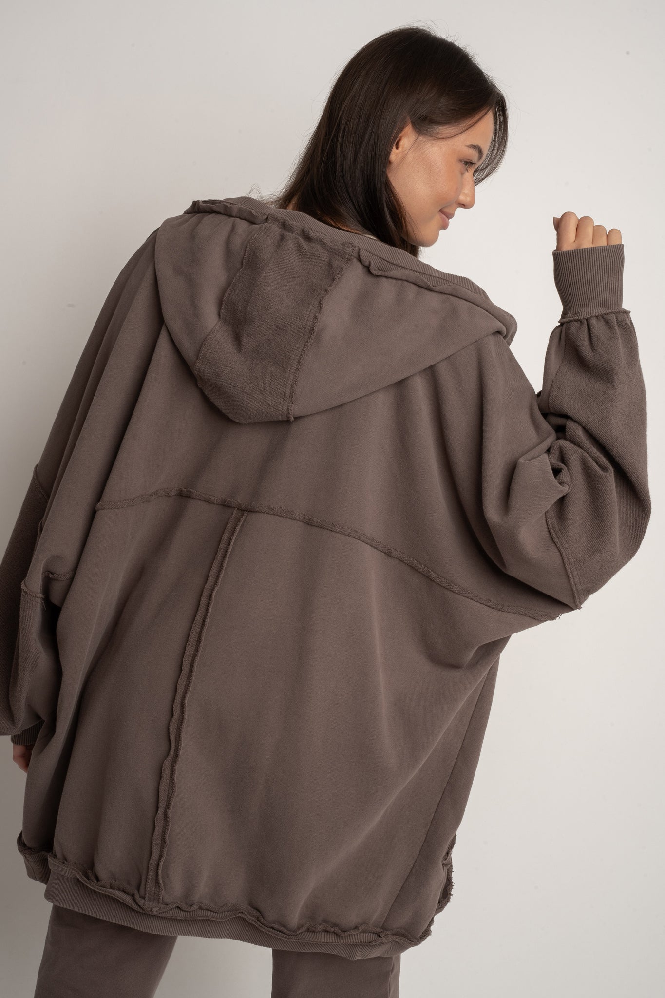BROWN WASHED EFFECT HOODIE - LUND