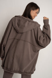 BROWN WASHED EFFECT HOODIE - LUND