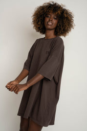 OVERSIZED T-SHIRT WITH A SUBSTANTIAL WASH EFFECT, DARK BROWN - KOMODO