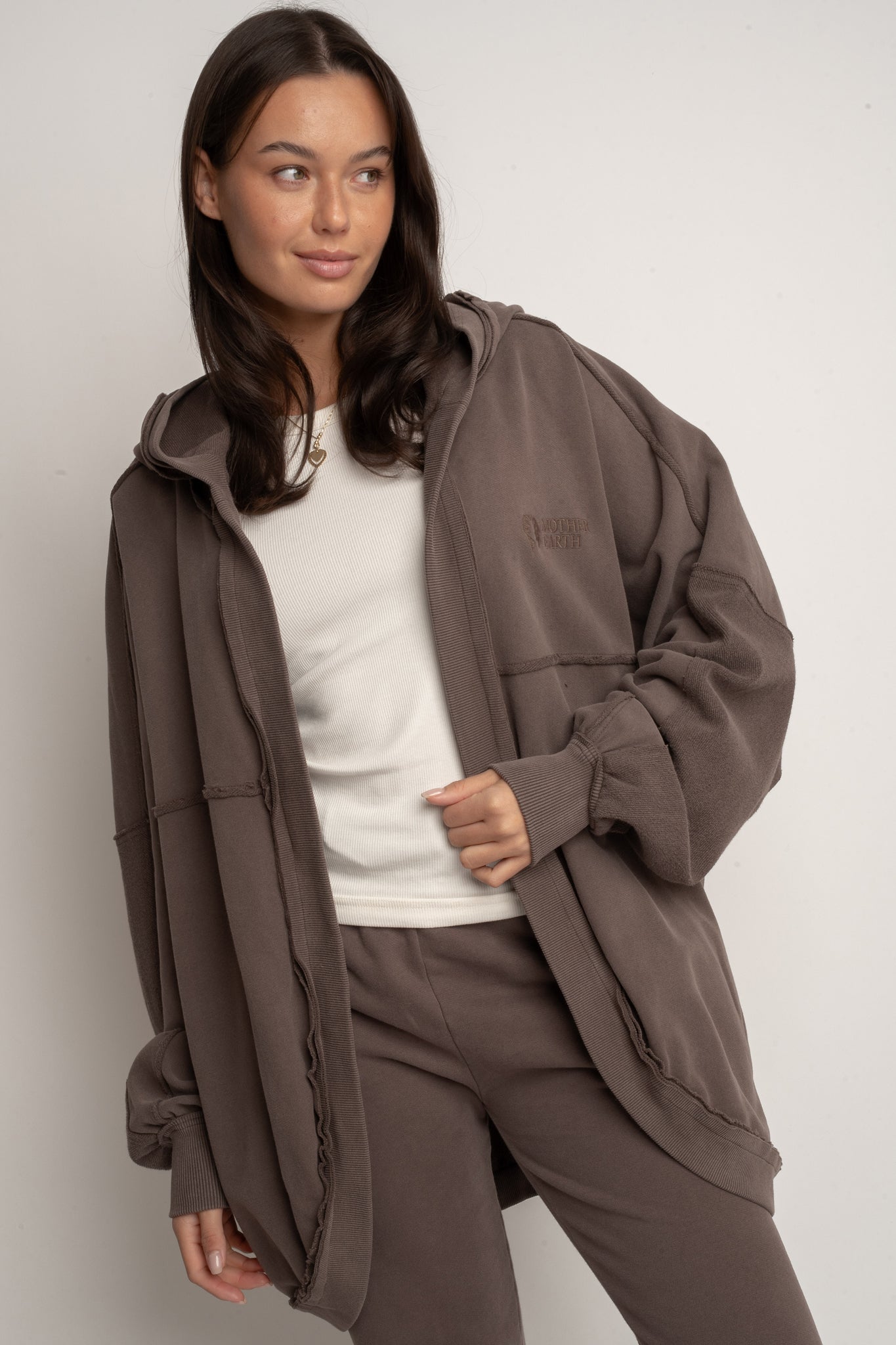 BROWN WASHED EFFECT HOODIE - LUND