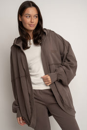 BROWN WASHED EFFECT HOODIE - LUND