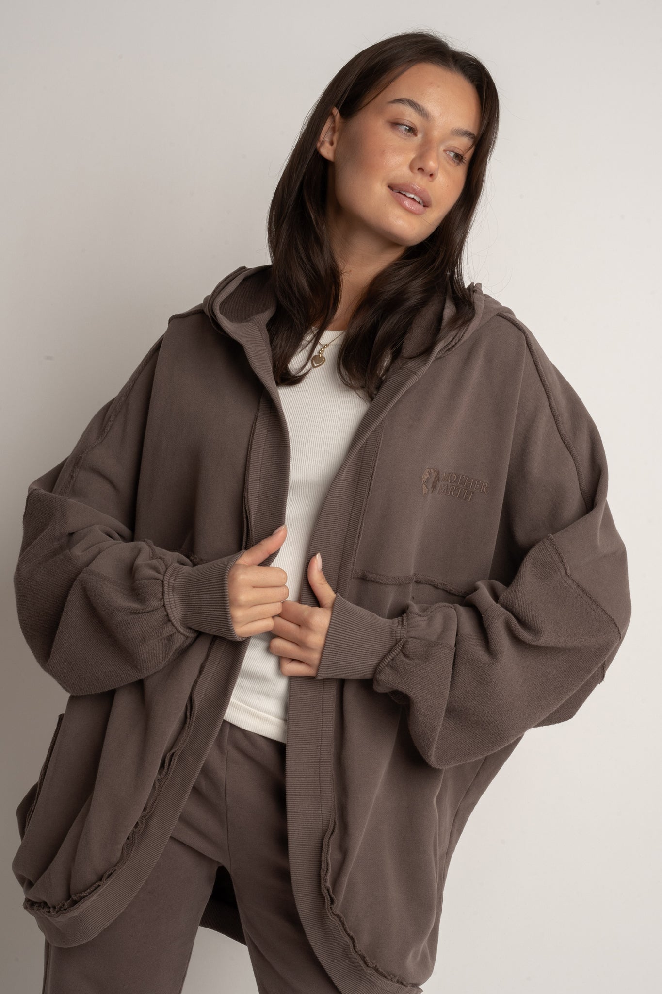 BROWN WASHED EFFECT HOODIE - LUND