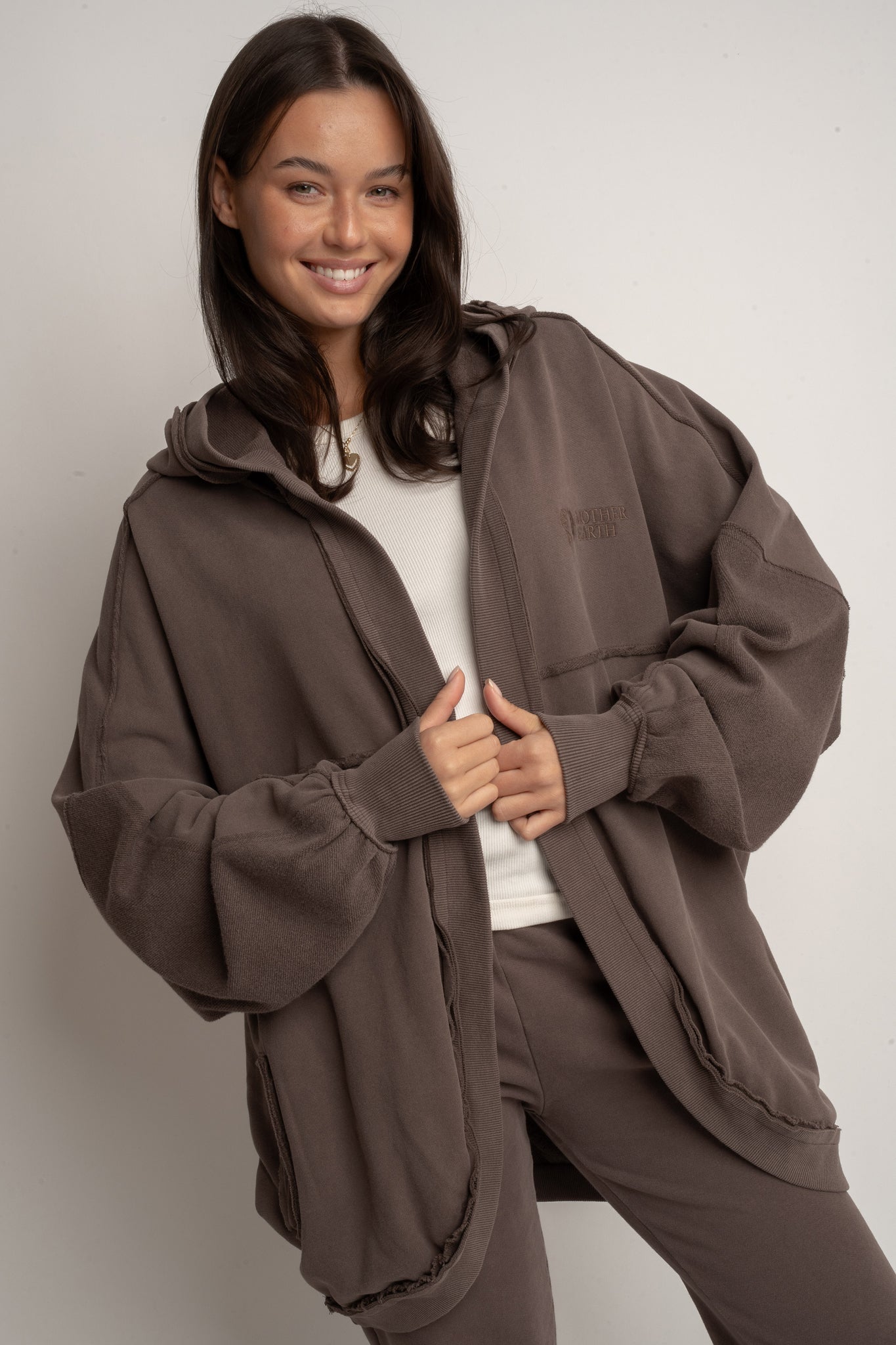 BROWN WASHED EFFECT HOODIE - LUND