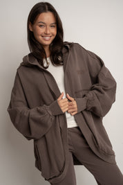 BROWN WASHED EFFECT HOODIE - LUND