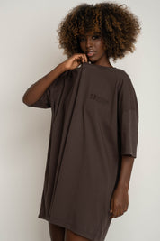 OVERSIZED T-SHIRT WITH A SUBSTANTIAL WASH EFFECT, DARK BROWN - KOMODO