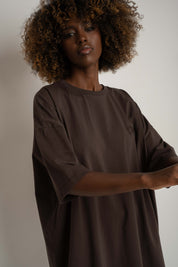 OVERSIZED T-SHIRT WITH A SUBSTANTIAL WASH EFFECT, DARK BROWN - KOMODO