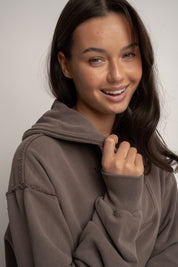 WASHED EFFECT HOODIE BROWN - KUOPIO