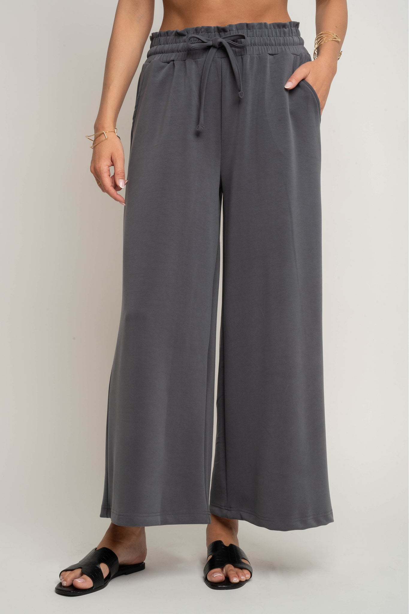 DAMSKIE SPODNIE Z MODALU SZARE - CALDERA