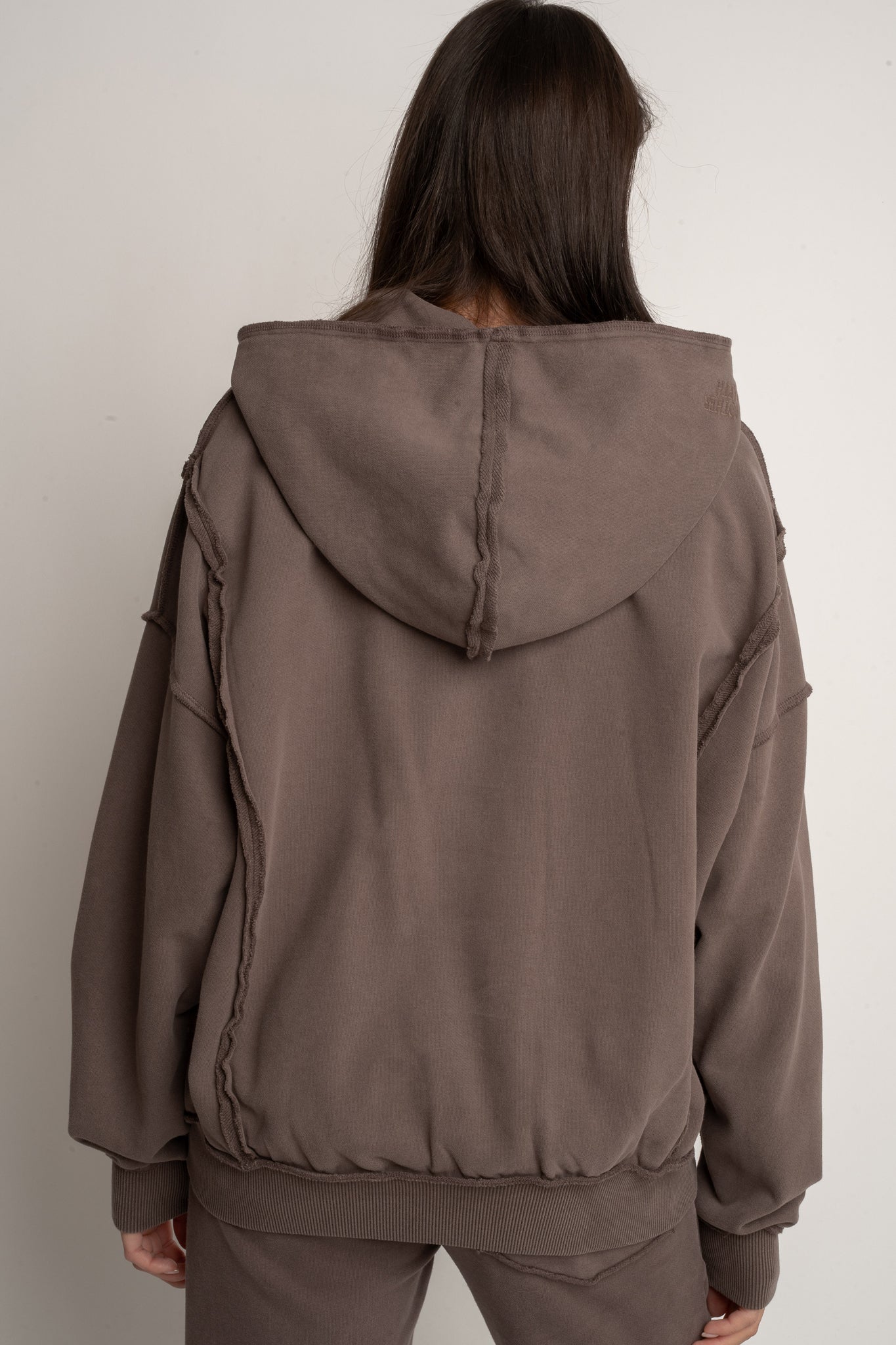 OVERSIZED WASHED EFFECT HOODIE BROWN - OSLO