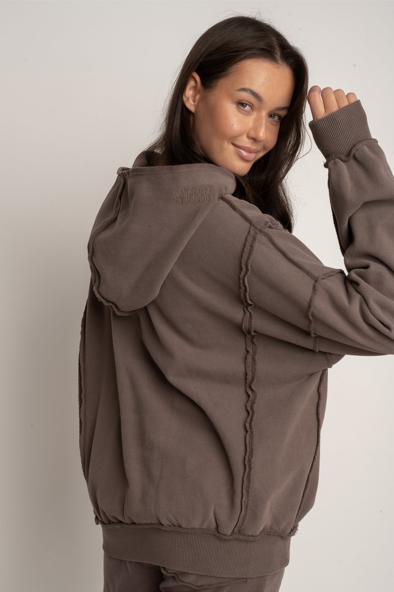OVERSIZED WASHED EFFECT HOODIE BROWN - OSLO