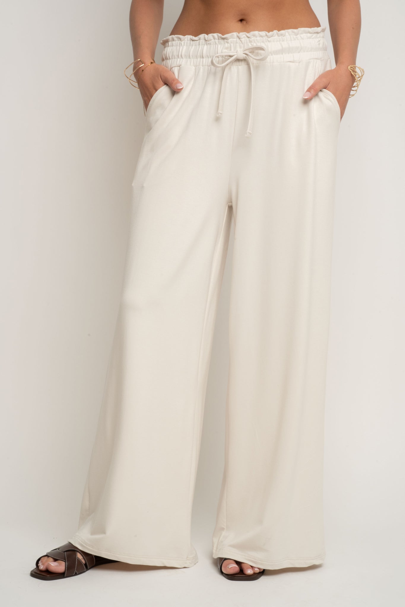 WOMEN'S ECRU VISCOSE TROUSERS - ELYSIA
