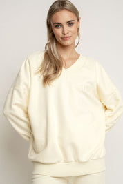 BLUZA Z DEKOLTEM OVERSIZE KREMOWA - BISCOE