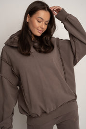 OVERSIZED WASHED EFFECT HOODIE BROWN - OSLO