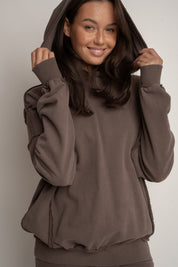 OVERSIZED WASHED EFFECT HOODIE BROWN - OSLO