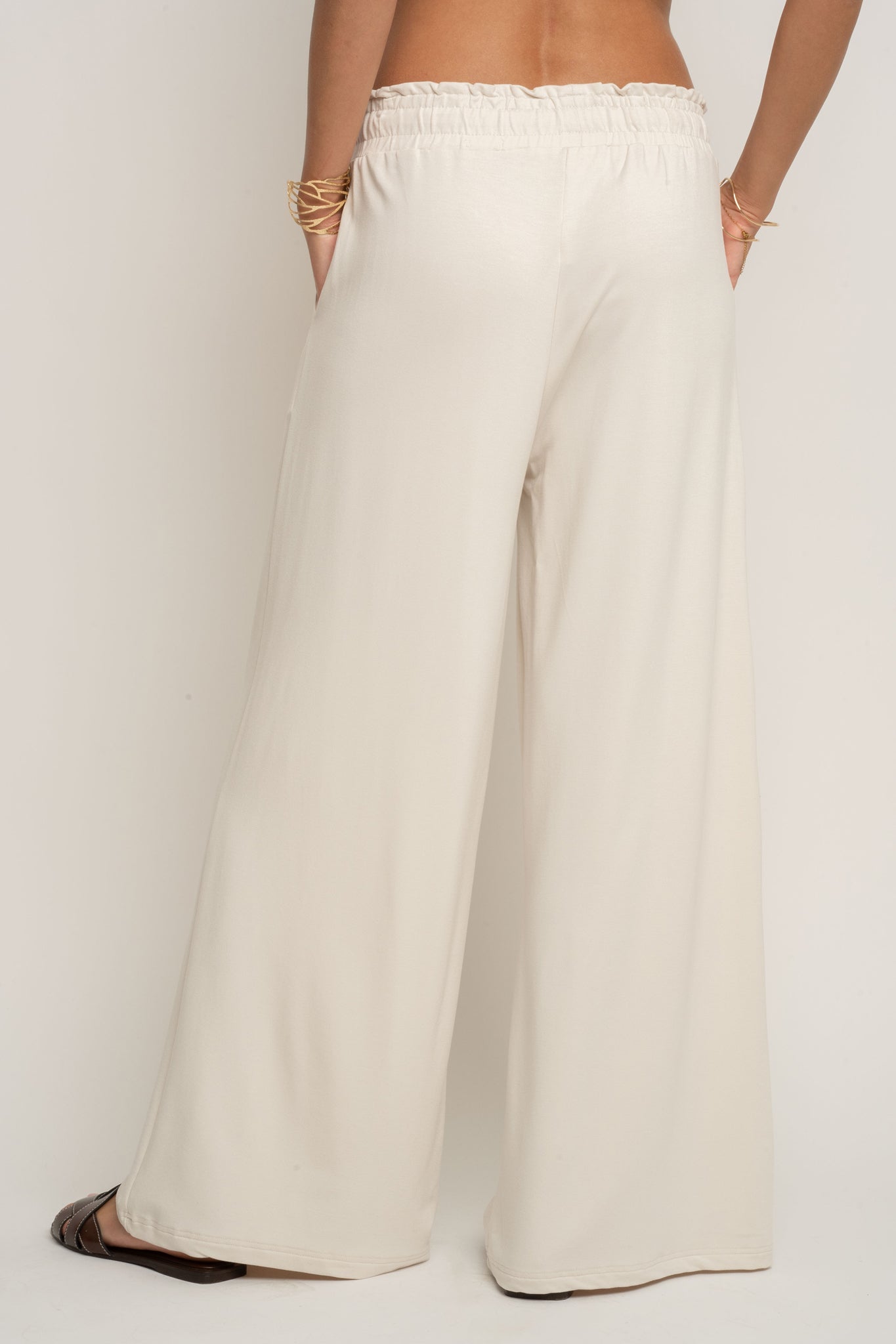 WOMEN'S ECRU VISCOSE TROUSERS - ELYSIA