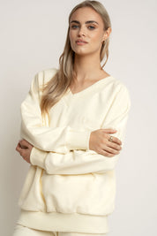 BLUZA Z DEKOLTEM OVERSIZE KREMOWA - BISCOE