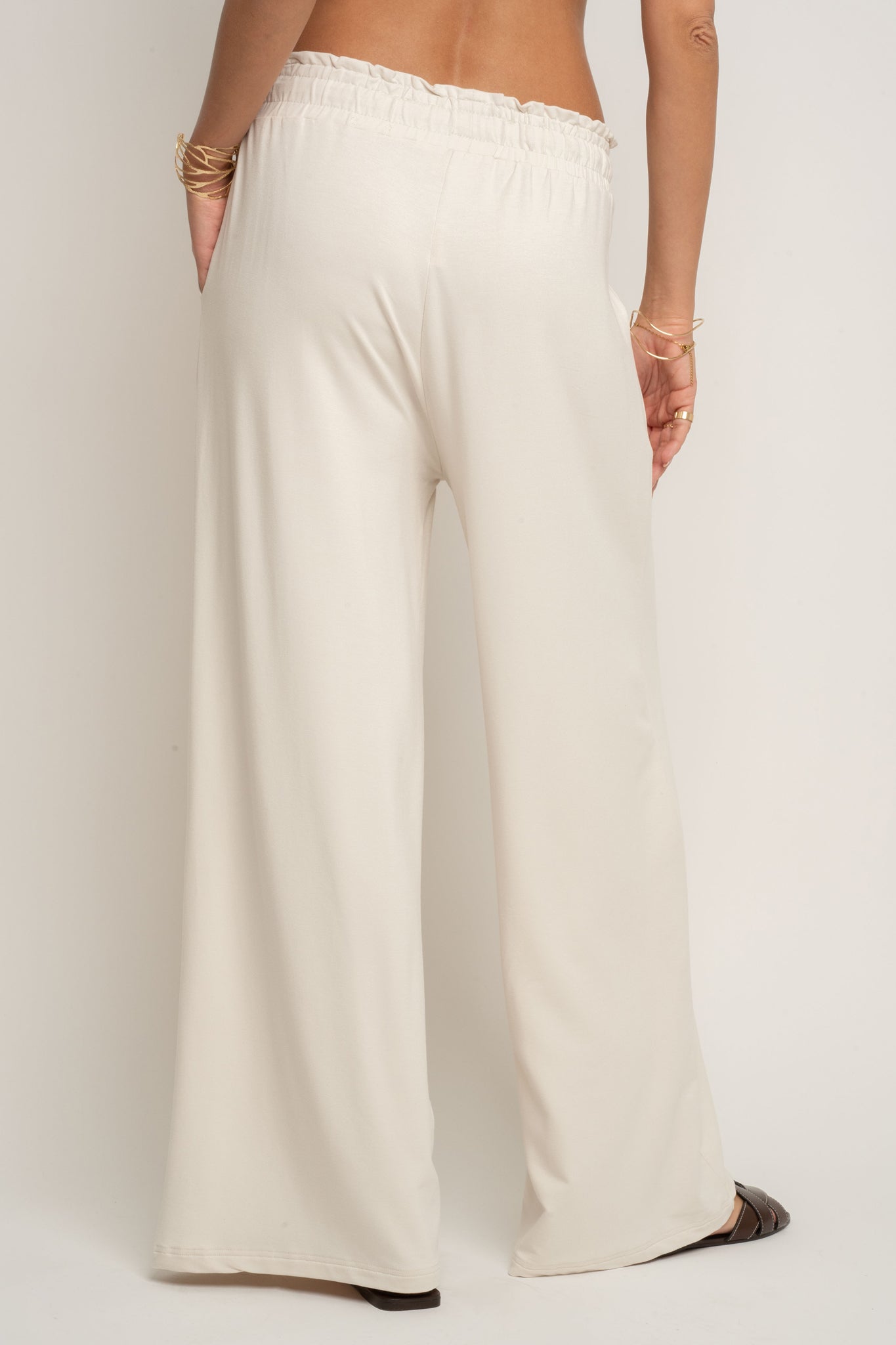 WOMEN'S ECRU VISCOSE TROUSERS - ELYSIA