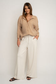 WOMEN'S ECRU VISCOSE TROUSERS - ELYSIA