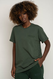 T-SHIRT OVERSIZE Z DELIKATNYM EFEKTEM SPRANIA ZIELONY - MORAINE