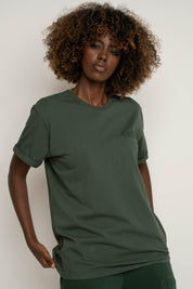 T-SHIRT OVERSIZE Z DELIKATNYM EFEKTEM SPRANIA ZIELONY - MORAINE