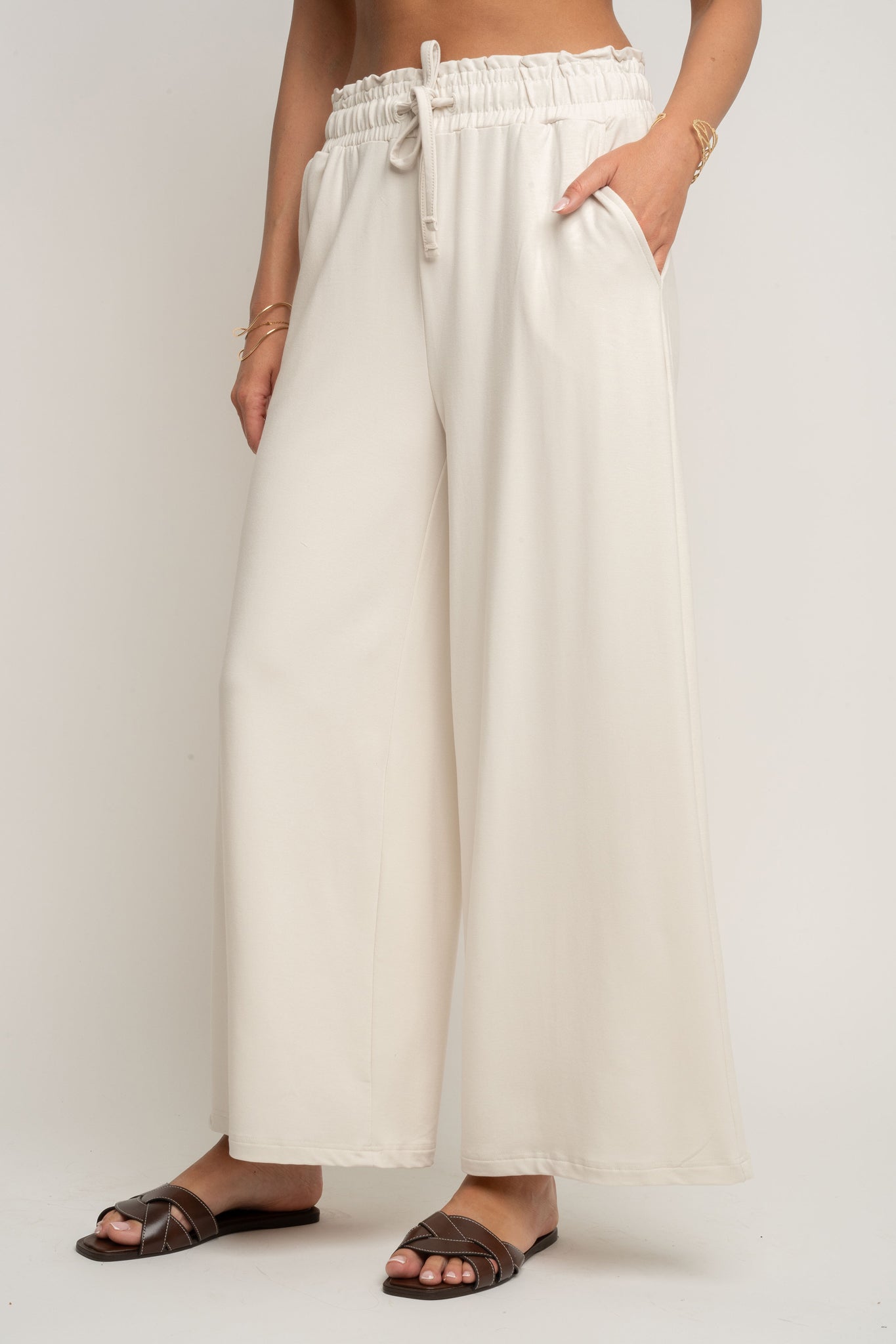 WOMEN'S ECRU VISCOSE TROUSERS - ELYSIA