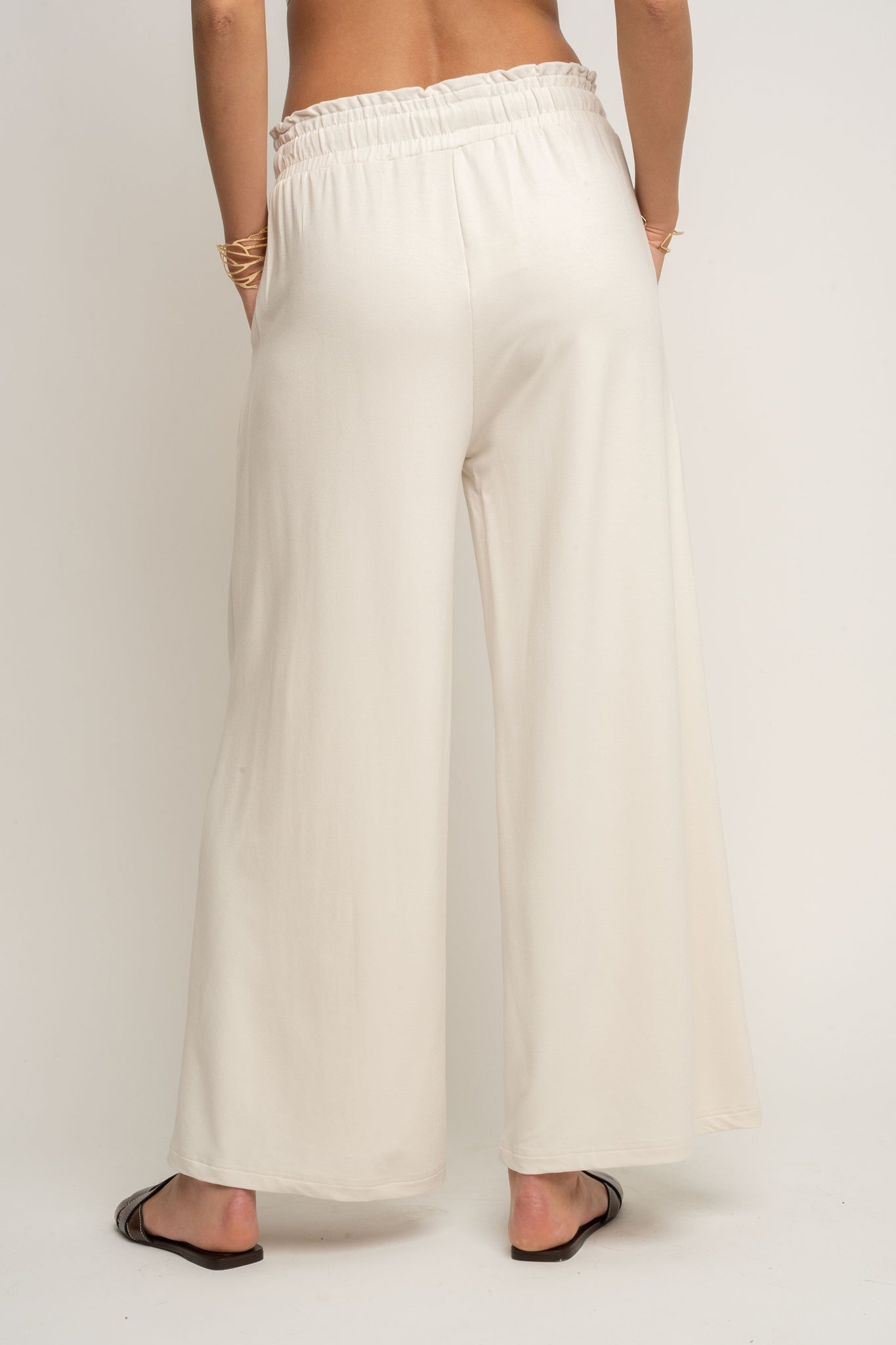 WOMEN'S ECRU VISCOSE TROUSERS - ELYSIA