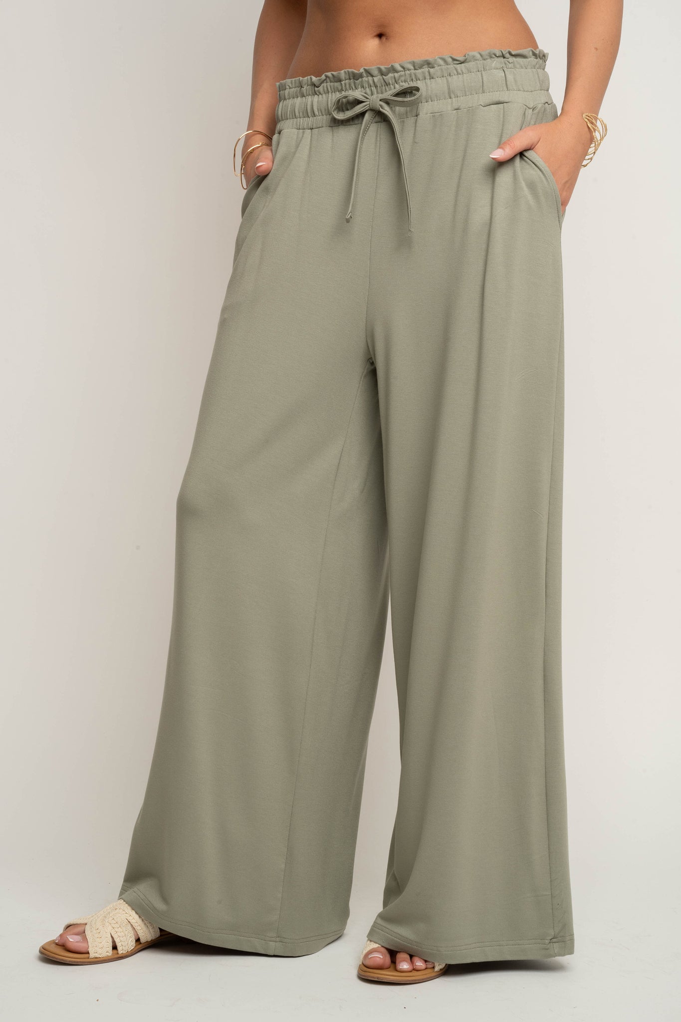 WOMEN'S VISCOSE TROUSERS KHAKI - ELYSIA