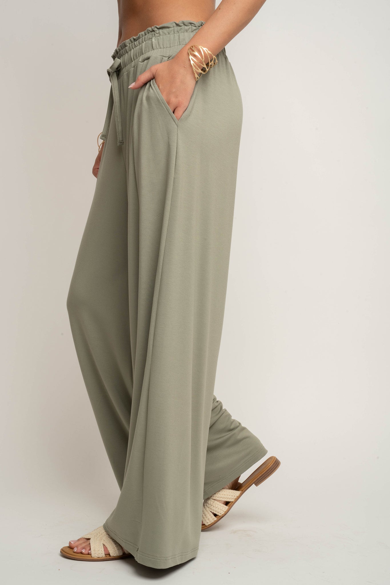 WOMEN'S VISCOSE TROUSERS KHAKI - ELYSIA