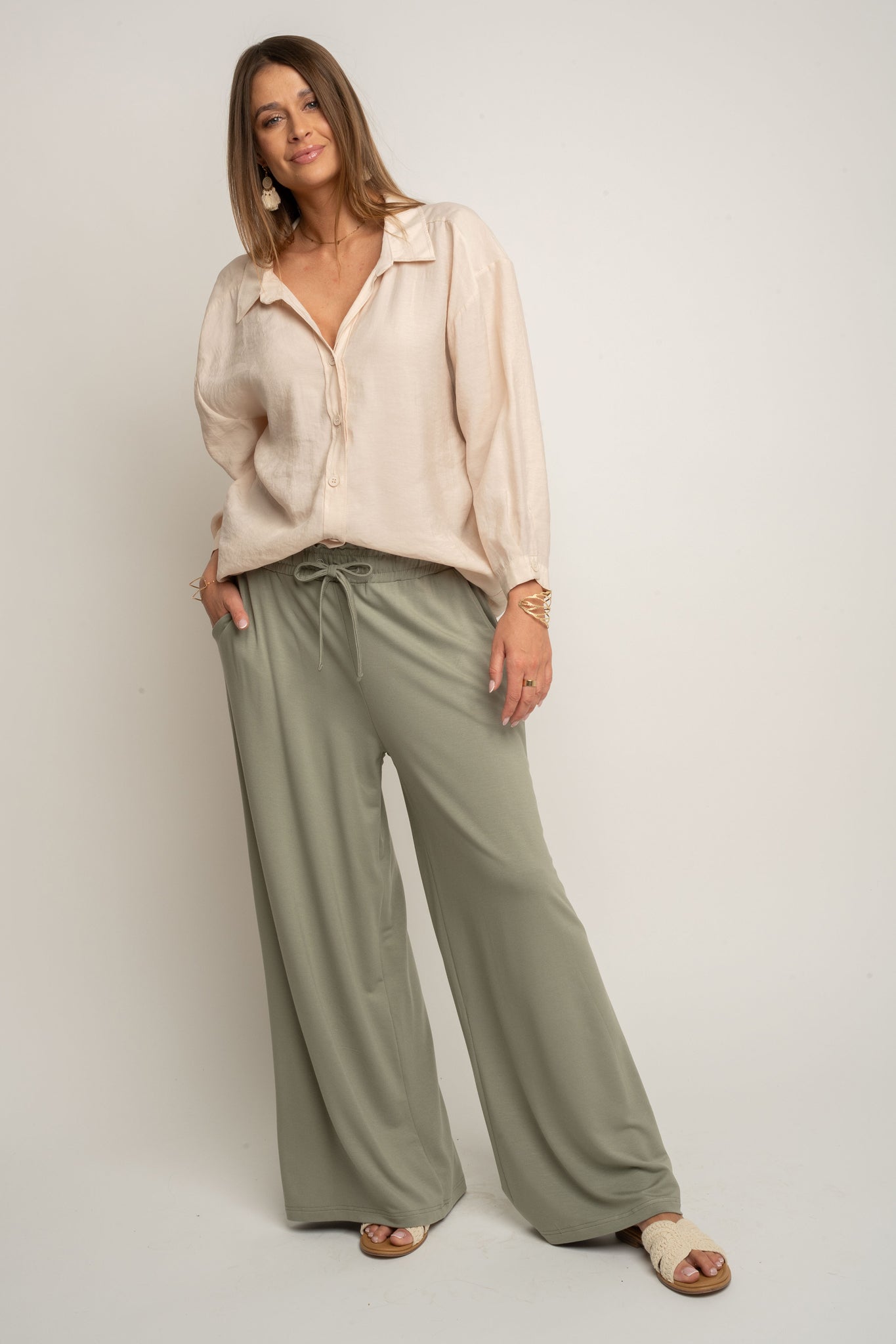 WOMEN'S VISCOSE TROUSERS KHAKI - ELYSIA