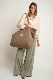TORBA TYPU SHOPPER  BAG CIEMNOBEŻOWA - ADALAR