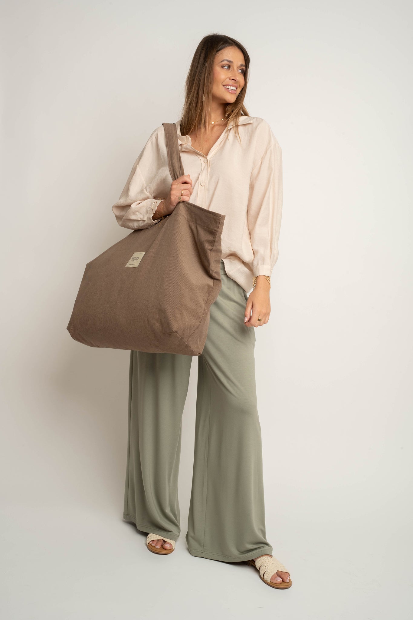 TORBA TYPU SHOPPER  BAG CIEMNOBEŻOWA - ADALAR