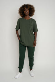 T-SHIRT OVERSIZE Z DELIKATNYM EFEKTEM SPRANIA ZIELONY - OYSTER