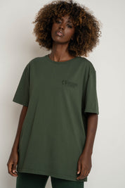 T-SHIRT OVERSIZE Z DELIKATNYM EFEKTEM SPRANIA ZIELONY - OYSTER