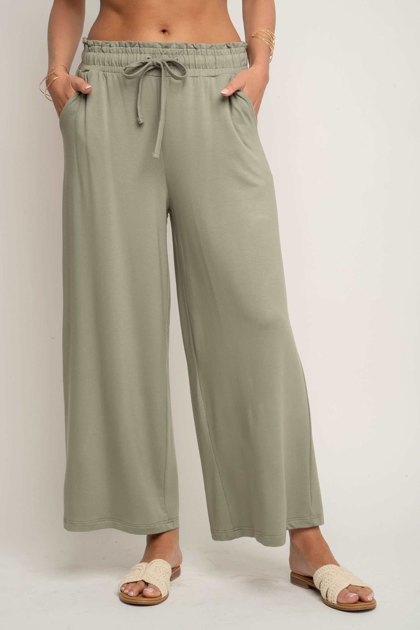 WOMEN'S VISCOSE TROUSERS KHAKI - ELYSIA