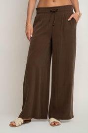 DAMSKIE SPODNIE Z MODALU BRĄZOWE - KYMA