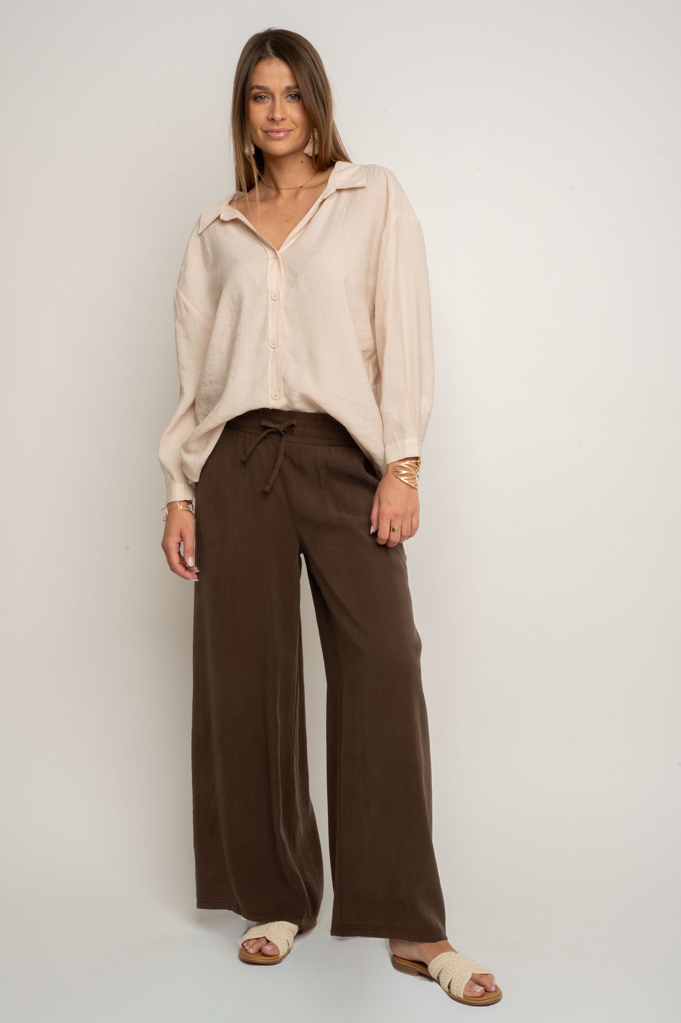 DAMSKIE SPODNIE Z MODALU BRĄZOWE - KYMA