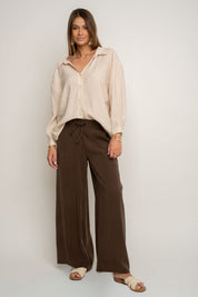 DAMSKIE SPODNIE Z MODALU BRĄZOWE - KYMA