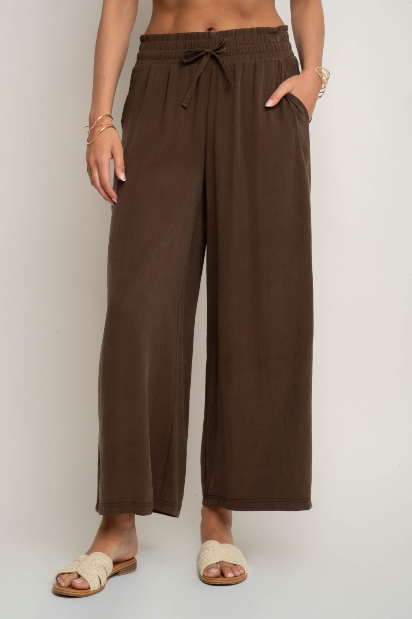 DAMSKIE SPODNIE Z MODALU BRĄZOWE - KYMA