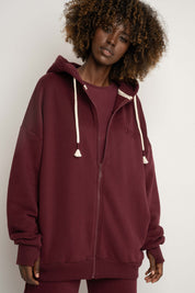 BLUZA Z KAPTUREM ROZPINANA BORDOWA -NIKO