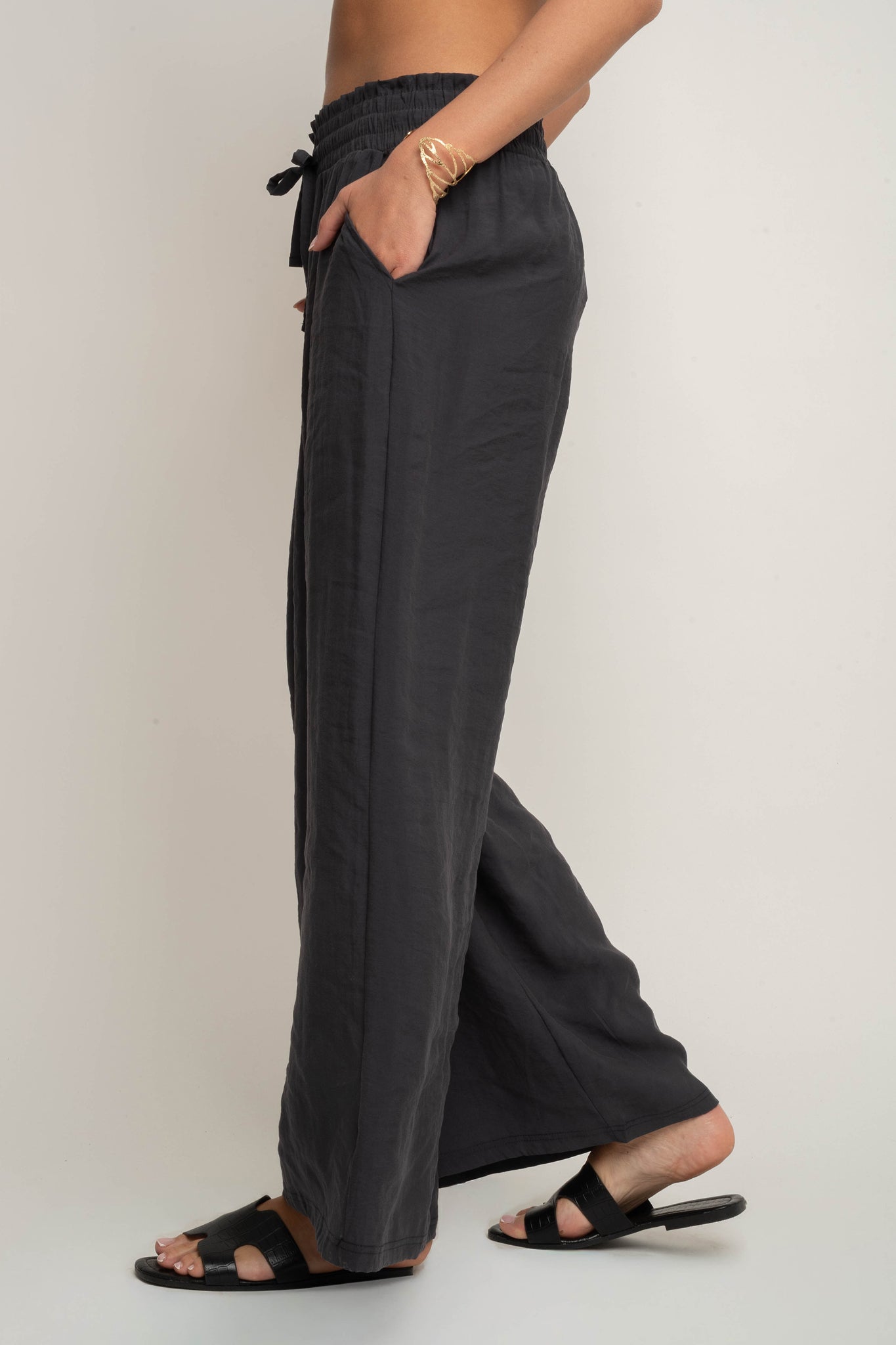 DAMSKIE SPODNIE Z MODALU GRAFITOWE - KYMA