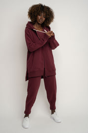 BLUZA Z KAPTUREM OVERSIZE BORDOWA - ESMERALDA