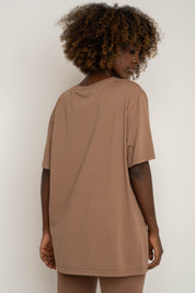 OVERSIZED T-SHIRT WITH A DELICATE WASHED EFFECT BROWN - OYSTER