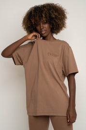OVERSIZED T-SHIRT WITH A DELICATE WASHED EFFECT BROWN - OYSTER