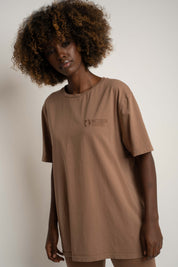 OVERSIZED T-SHIRT WITH A DELICATE WASHED EFFECT BROWN - OYSTER