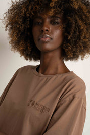 OVERSIZED T-SHIRT WITH A DELICATE WASHED EFFECT BROWN - OYSTER
