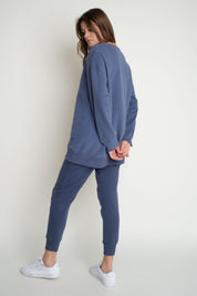 LONG OVERSIZE SWEATSHIRT WITH A V-NECK COBALT - EGINA